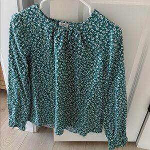 J. Crew Teal Floral Peasant Blouse